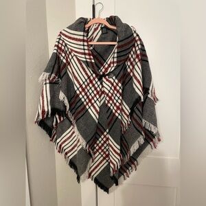 Plaid Fringed Poncho
